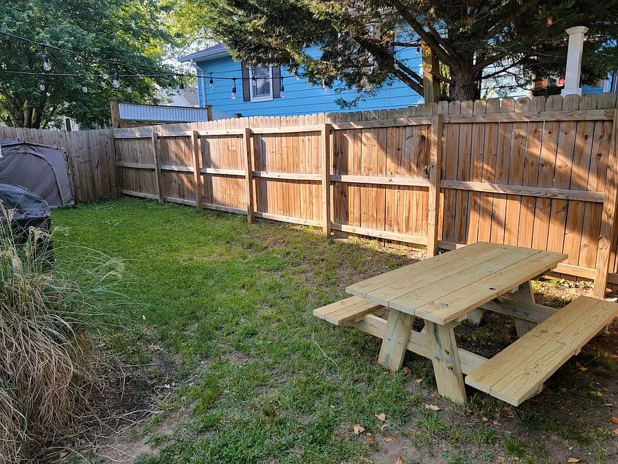 Private fenced in backyard