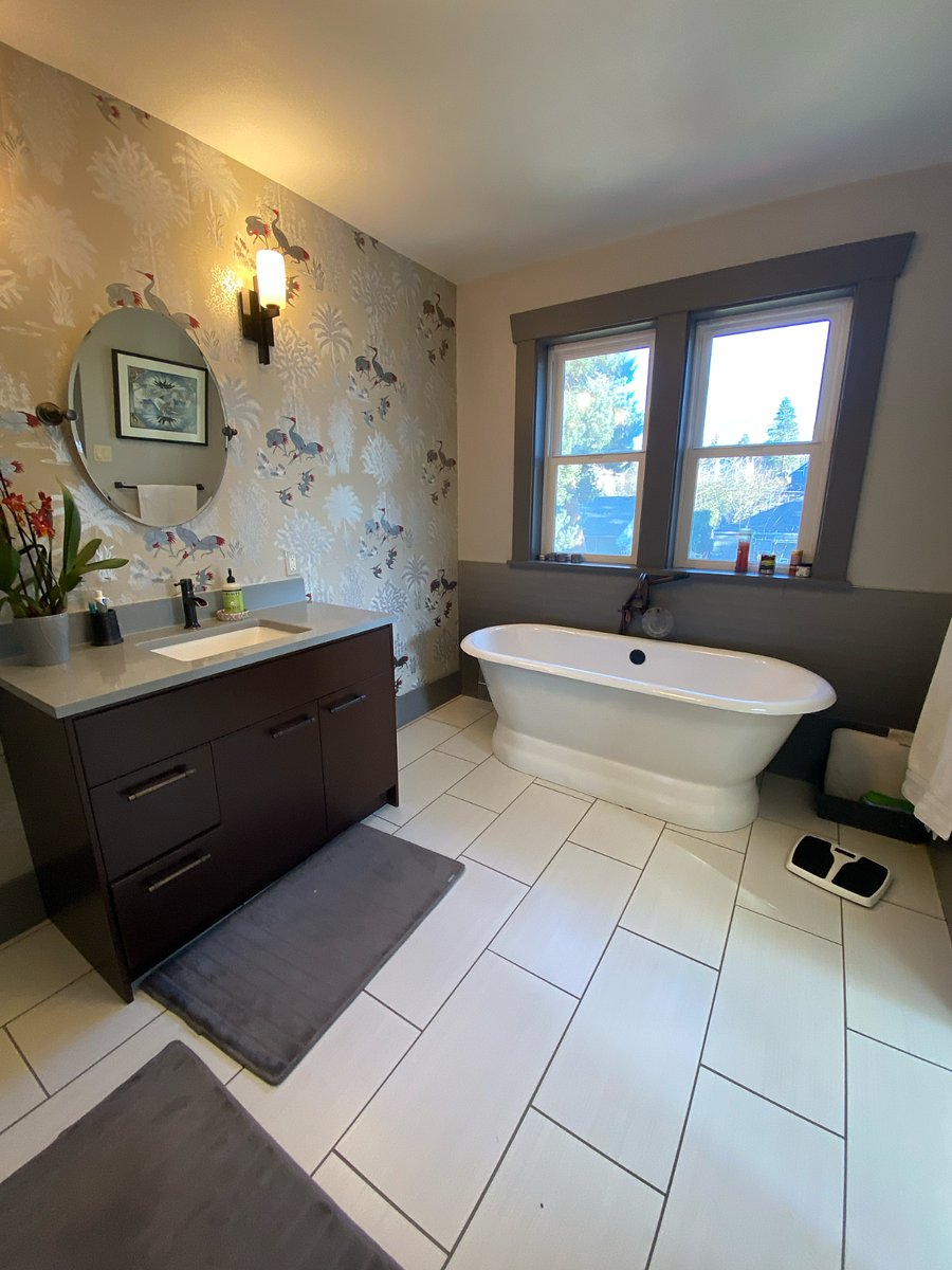 Master bath with cast iron soaking tub