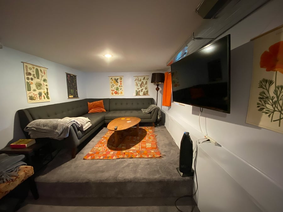 Basement Smart TV movie room, seating for 6