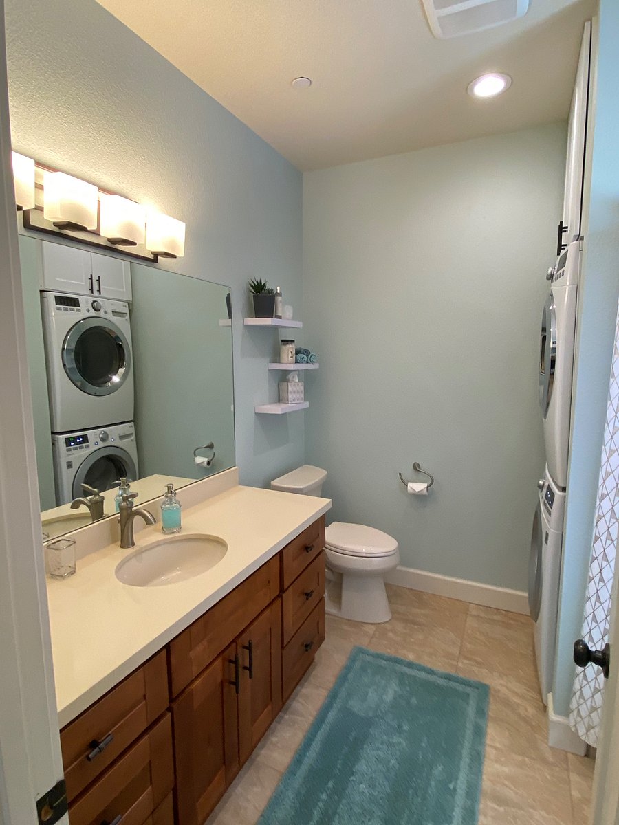 Full size W/D, double sink, and bath/shower combo