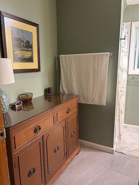 Ample bathroom storage.