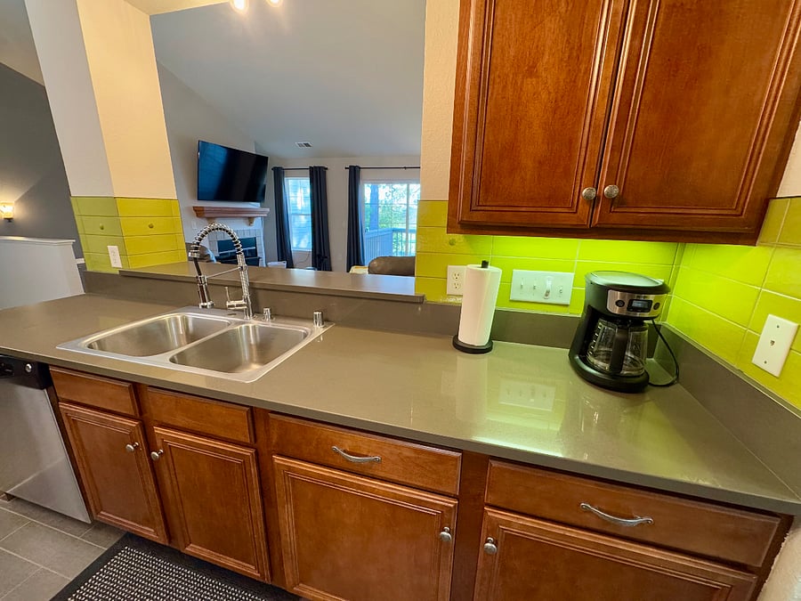 Open to family room and dining room.
