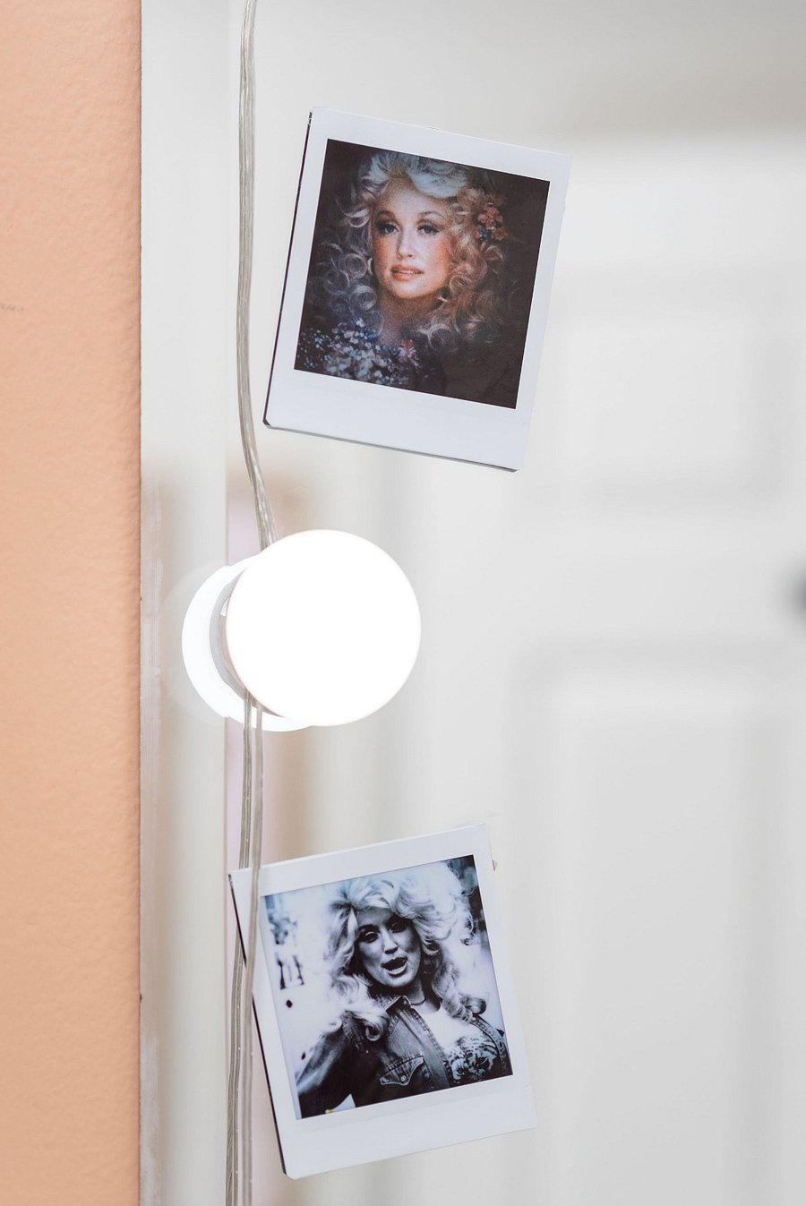 Complete with makeup lighting, a close-up mirror, plenty of electrical outlets, and of course... Dolly decor!