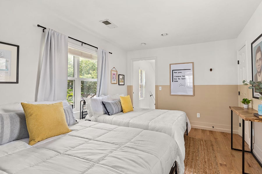 This room includes 2 memory foam full sized beds, with 4 sleeping pillows, and fresh linens