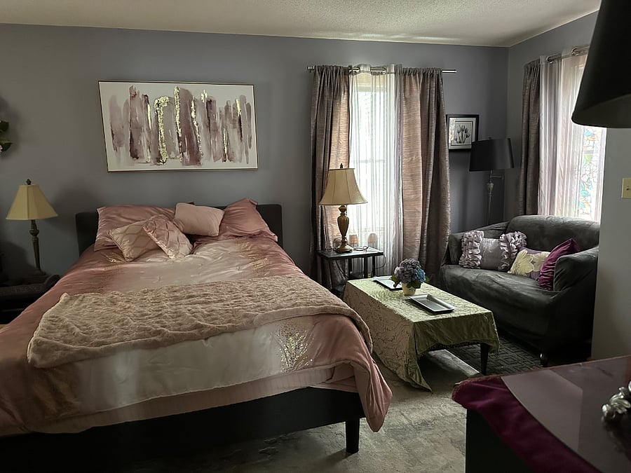 First Floor Master Bedroom with private access to rear 12x14 deck. Has own private walk in shower bath.
