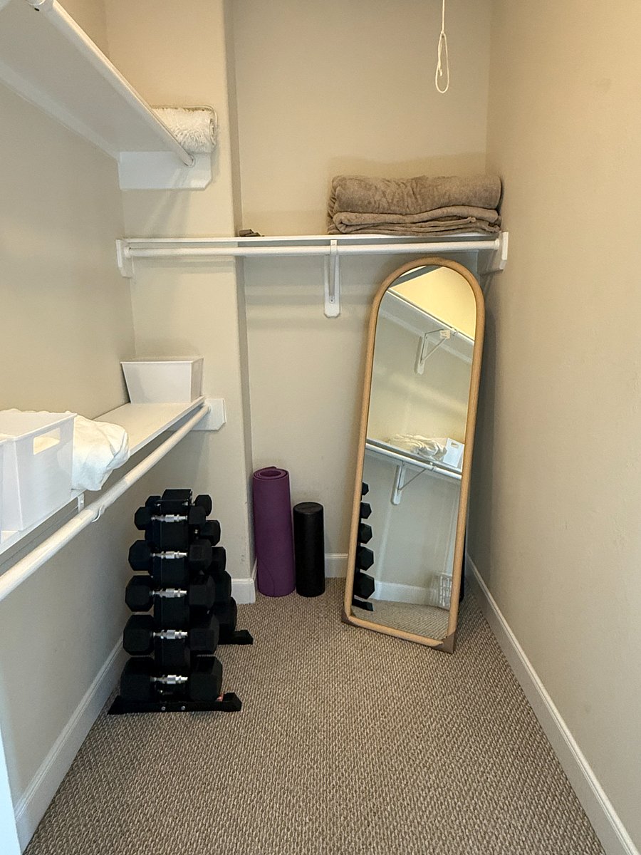 5-25lb dumbbells, yoga mat, foam roller and resistance bands so you don't miss a workout