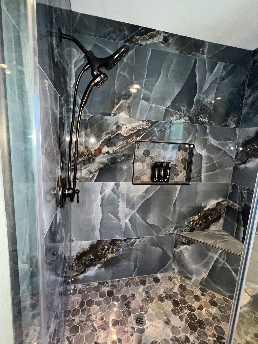 Walk-in Shower with Corner Bench- Master Bathroom