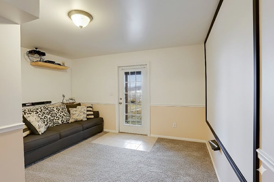 Queen pull out sofa. Media room