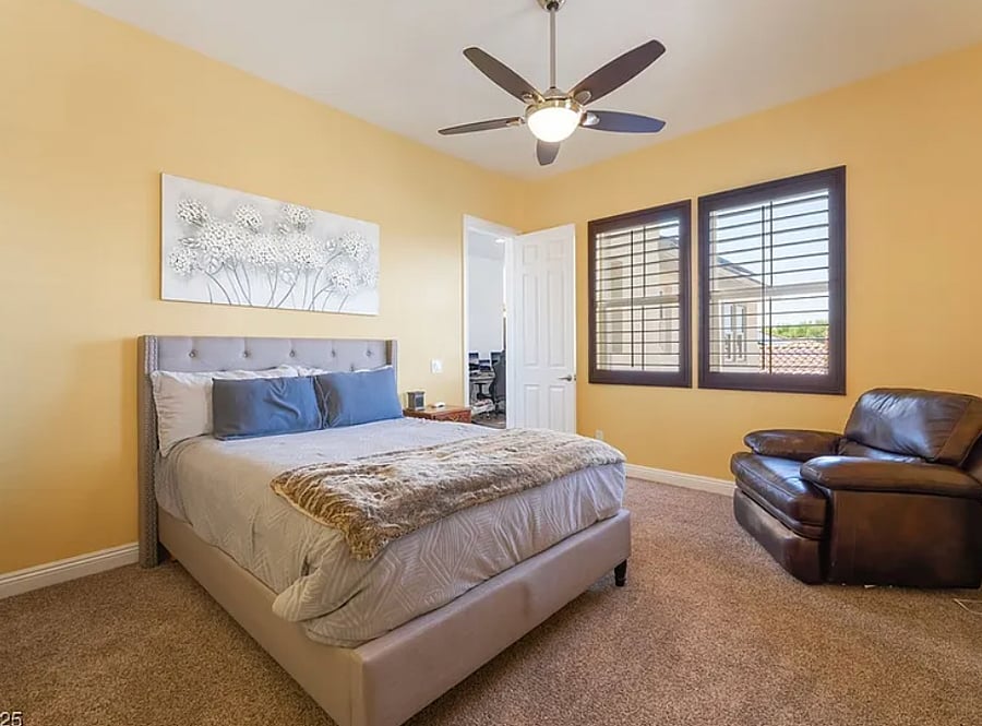 Upstairs bedroom #3 with queen size bed and private bathroom/shower. 