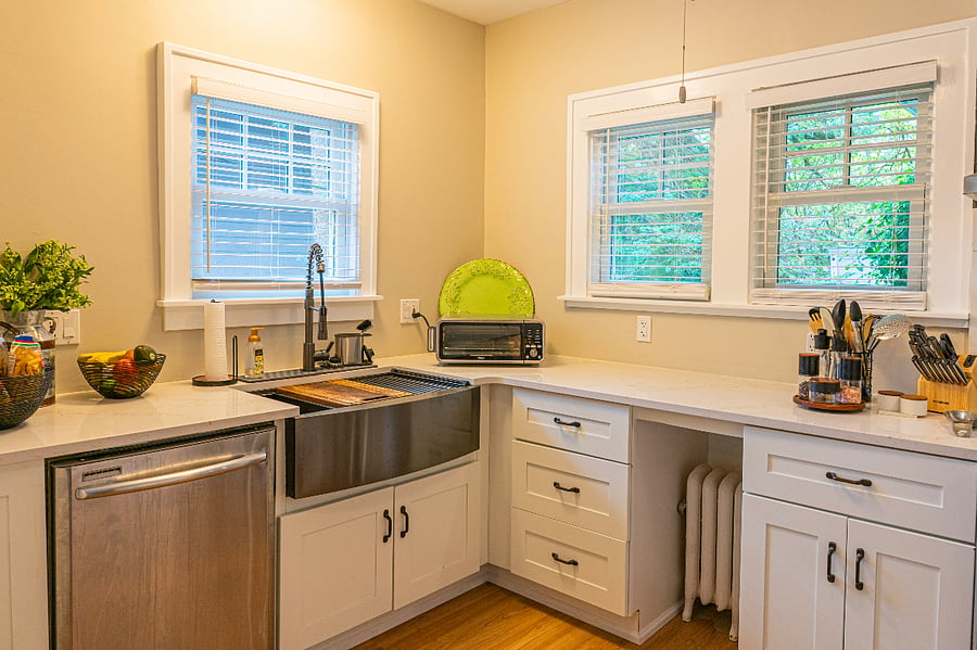 Farmhouse stainless steel sink and dishwasher