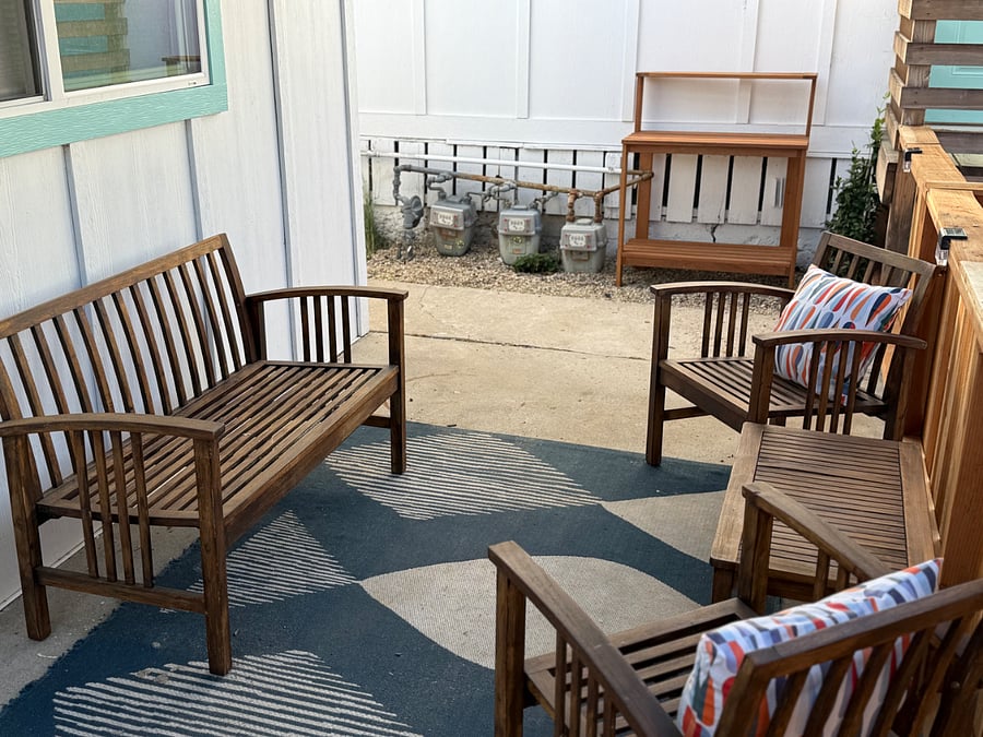 Comfortable private patio is far back from the street so its nice and quiet. 