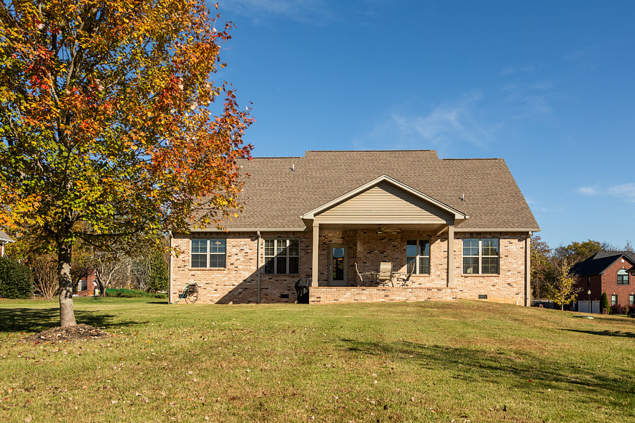 Beautiful large yard .75 lot not typical in the newer home areas of TN. Lawn mowing service cares for the lawn weekly in the growing season.