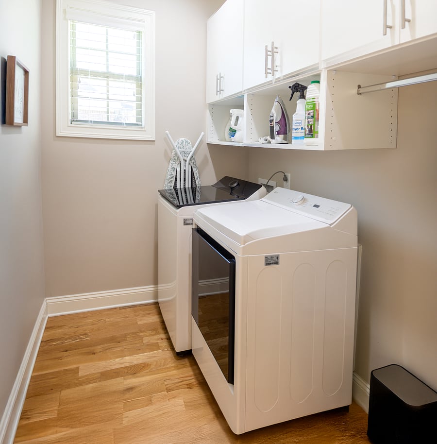 New LG washer and dryer. Many settings on the washer including AI. Full size iron board and iron.
