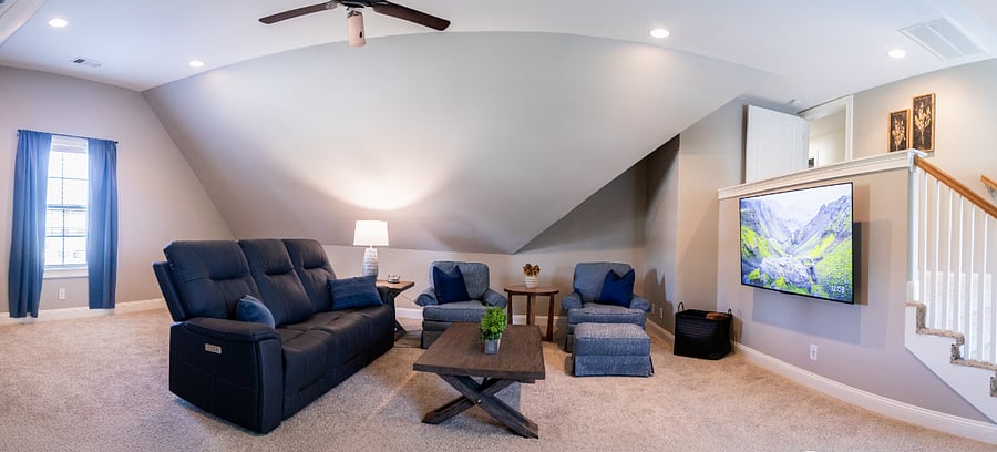 Huge bonus room with seating area to watch the 65" OLED Smart TV Spectrum basic cable TV and fastest internet speed. Also, Desk area for work or study. You can access the wireless printer that is in the master bedroom.