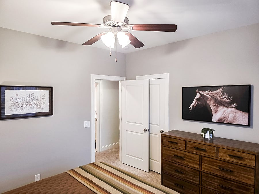 3rd Bedroom on 2nd floor Queen bed and mid-size walk in closet with California type closet system. Large chest of drawers.