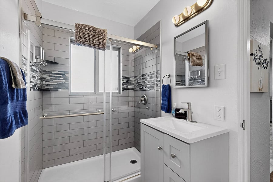 Remodeled bathroom with walk-in shower