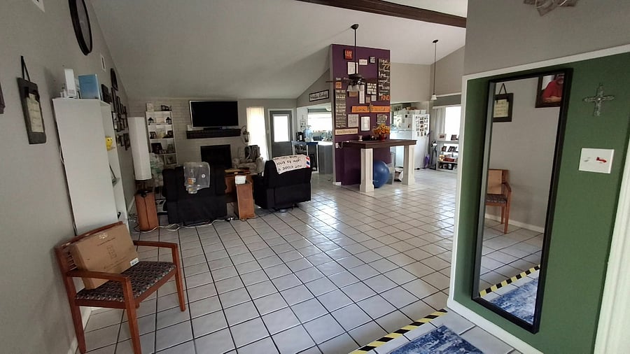 Open concept living room and entry way