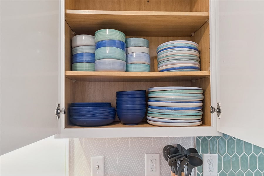 Ceramic and colorful for fancy dinners, plastic and durable for kids or alfresco mealsour South Bend dish cabinet is fully stocked, with cooking utensils ready for every gathering near Notre Dame.