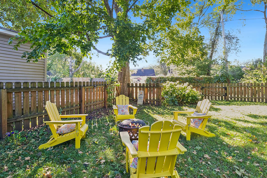 Gather, unwind, repeatour South Bend retreat features Adirondack chairs and a wood-burning firepit, perfect for family-friendly evenings near Notre Dame. Smores await.