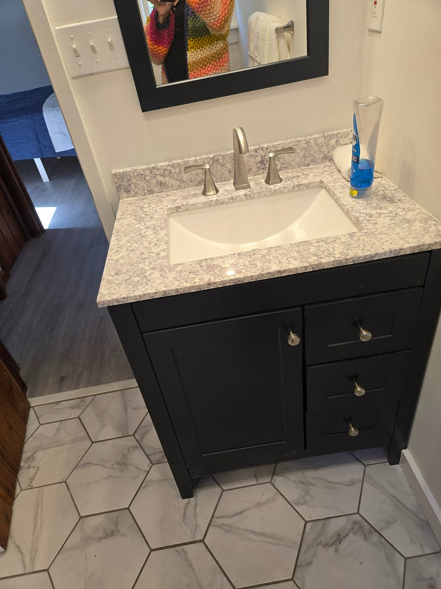 new vanity with drawers and marble top