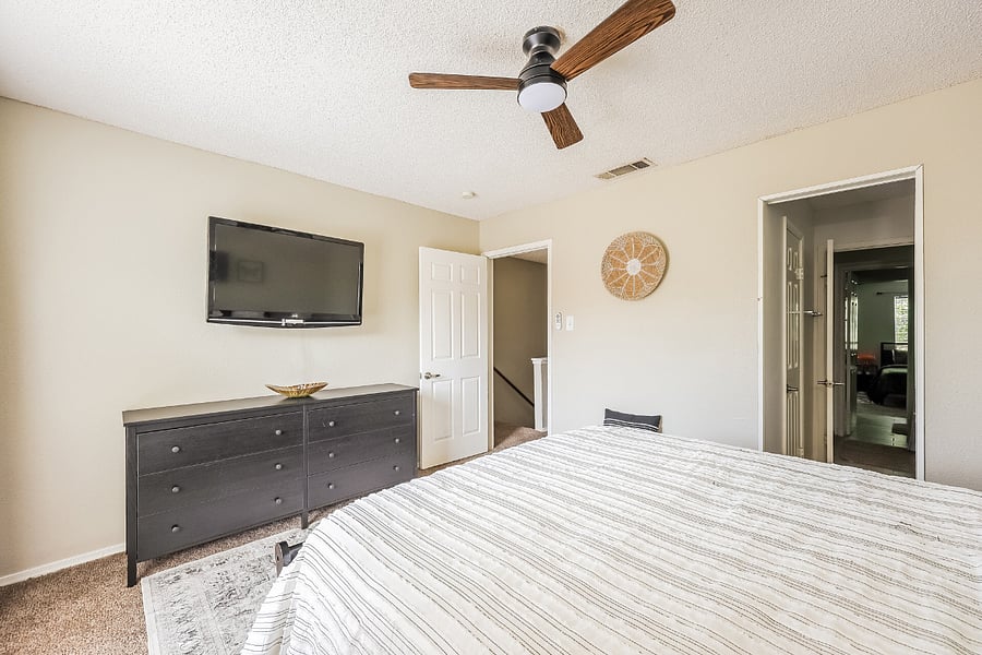 Primary bedroom also has a Tv equipped with a Roku perfect for relaxing