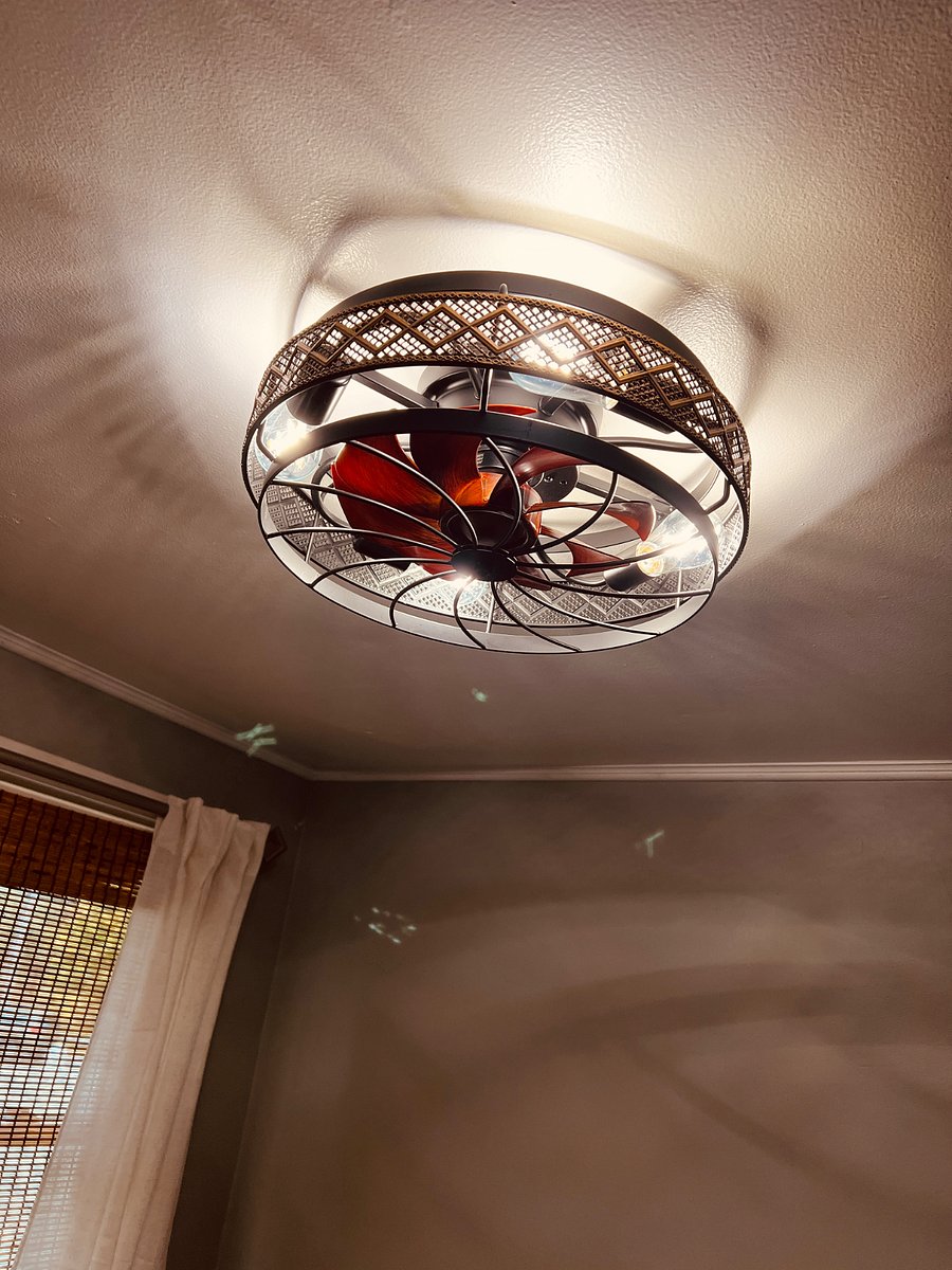 Updated kitchen light and caged fan