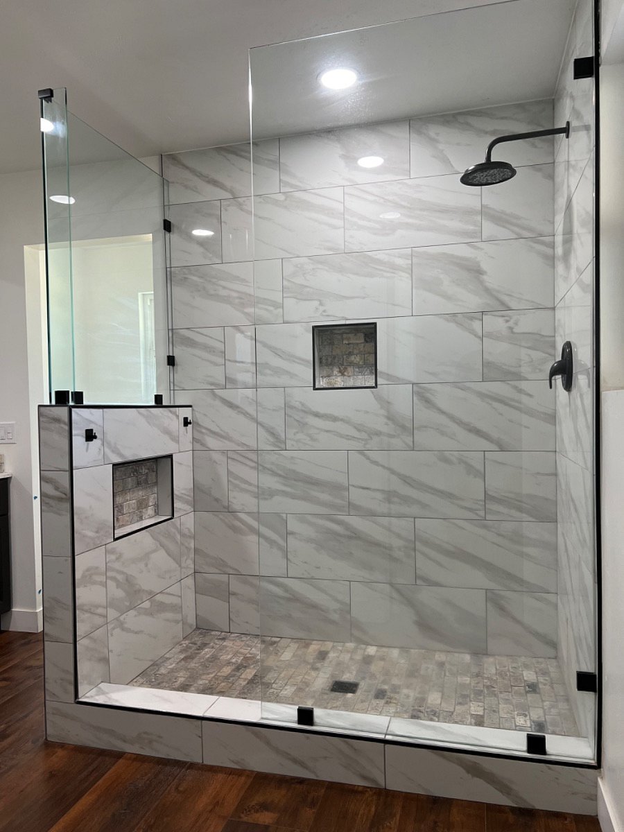 Master walk-in shower with rain showerhead