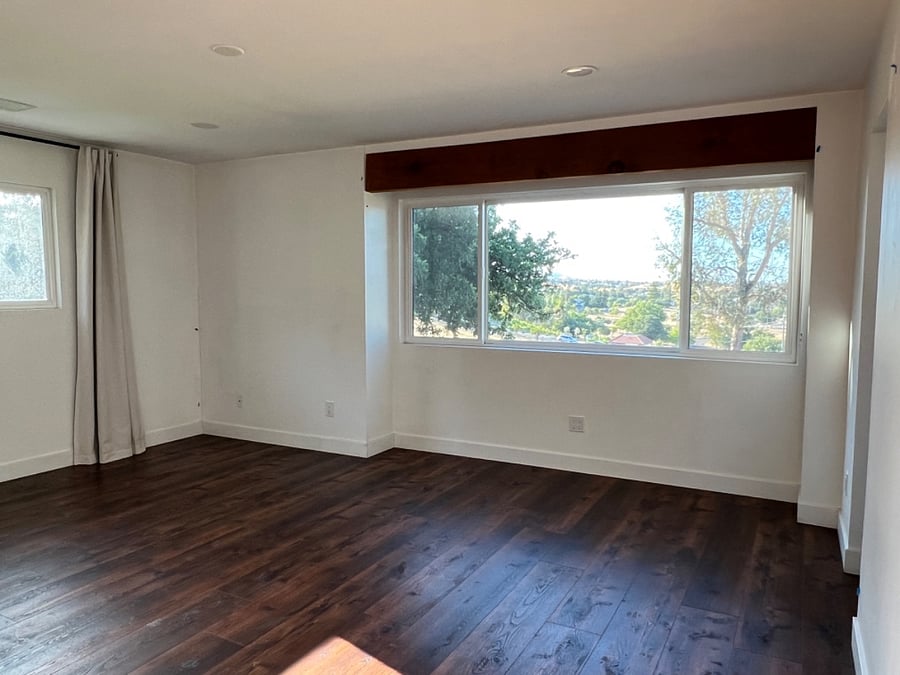 View out master bedroom and large window.