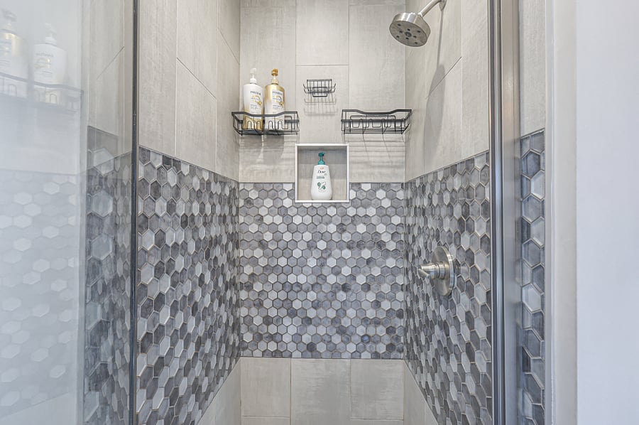 Modern bathroom with fresh towels and essentials ready to go for you!