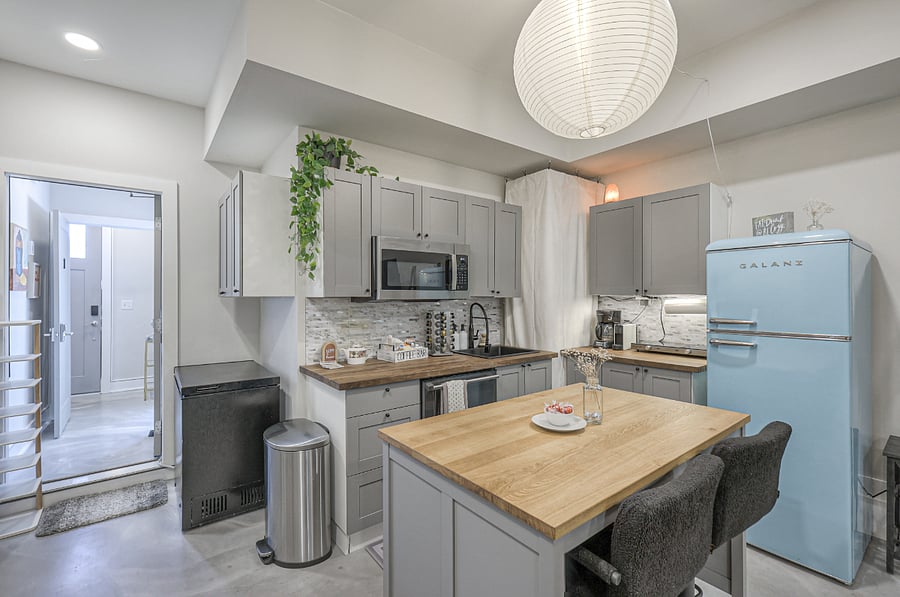 Spacious island perfect for meal prep, dining, or working.
