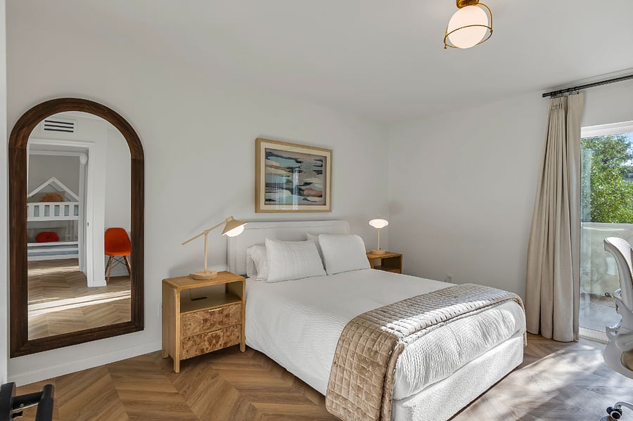 Upstairs Queen Bedroom with Dedicated Workspace, Shared Balcony, Television