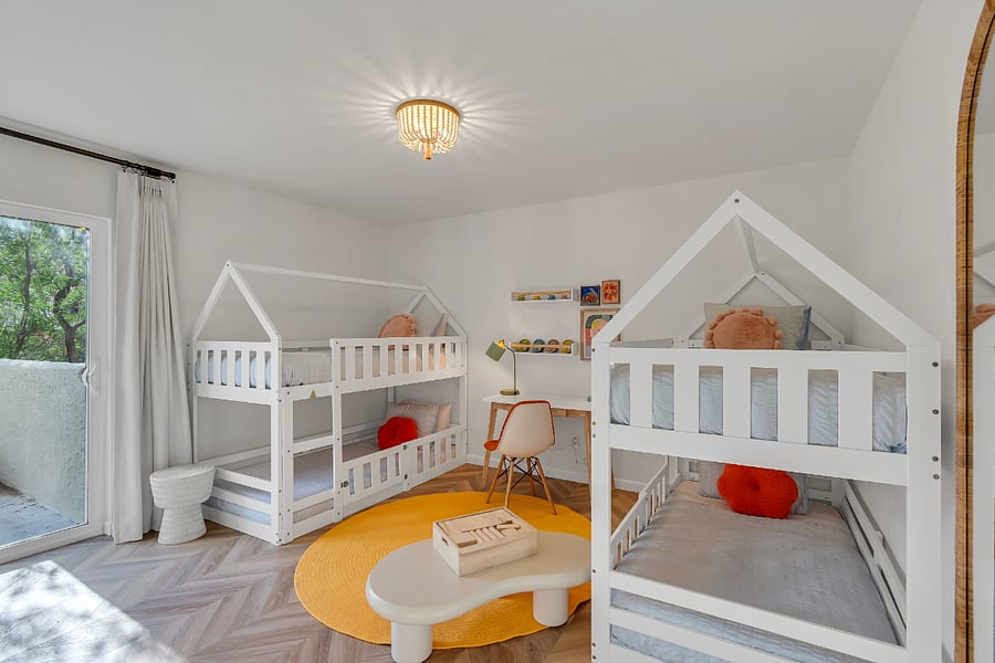 Upstairs Kids Bedroom with Shared Balcony Access, Designated Workspace