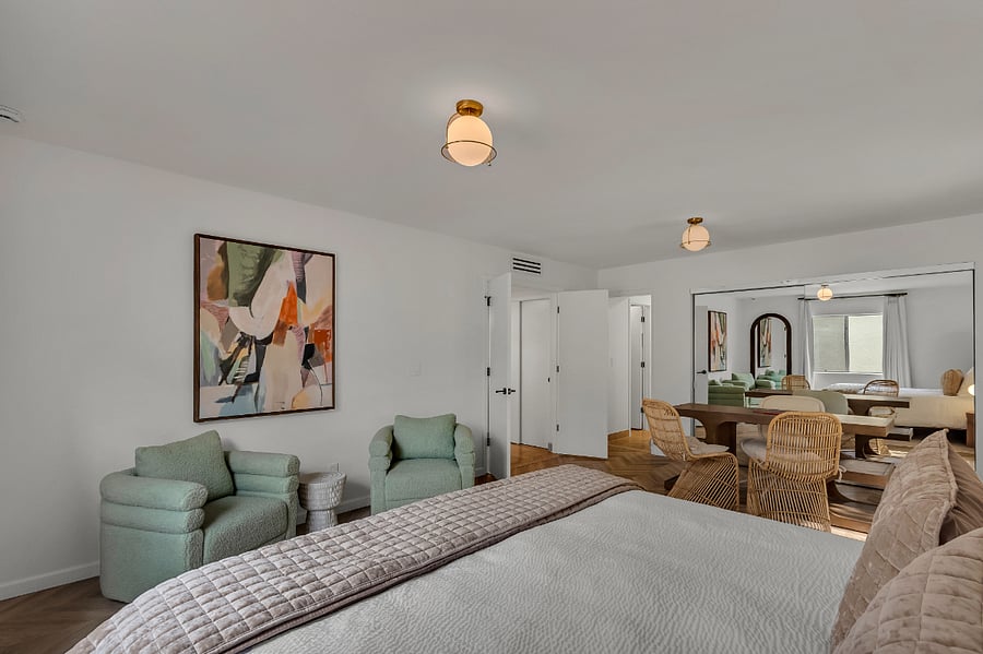 King Master Bedroom with Sitting Area and Designated Workspace, Private Patio