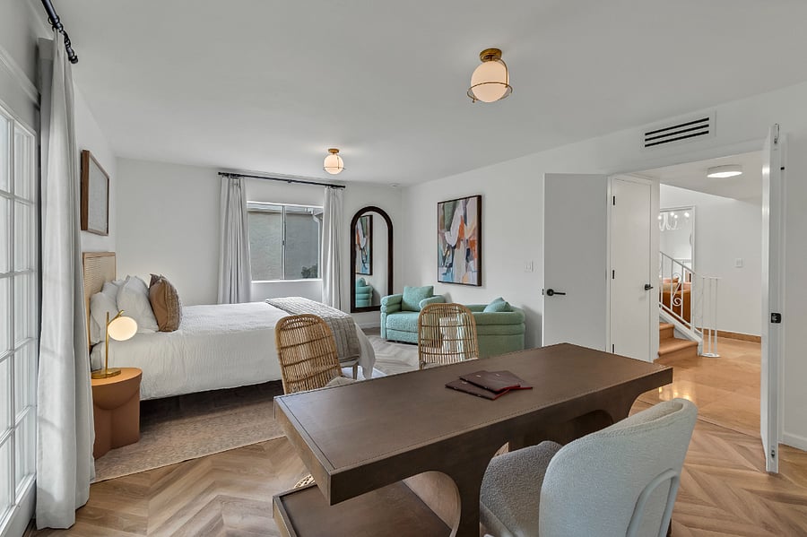 King Master Bedroom with Sitting Area and Designated Workspace, Private Patio