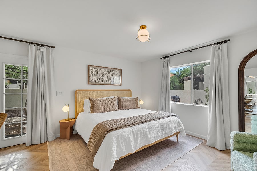 King Master Bedroom with Sitting Area and Designated Workspace, Private Patio