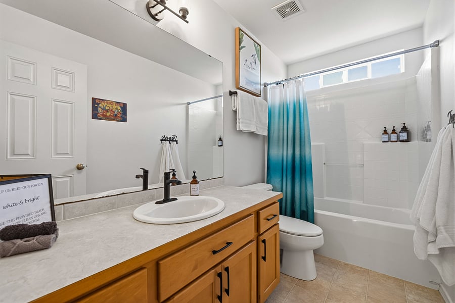 Hall bathroom with tub/shower combo