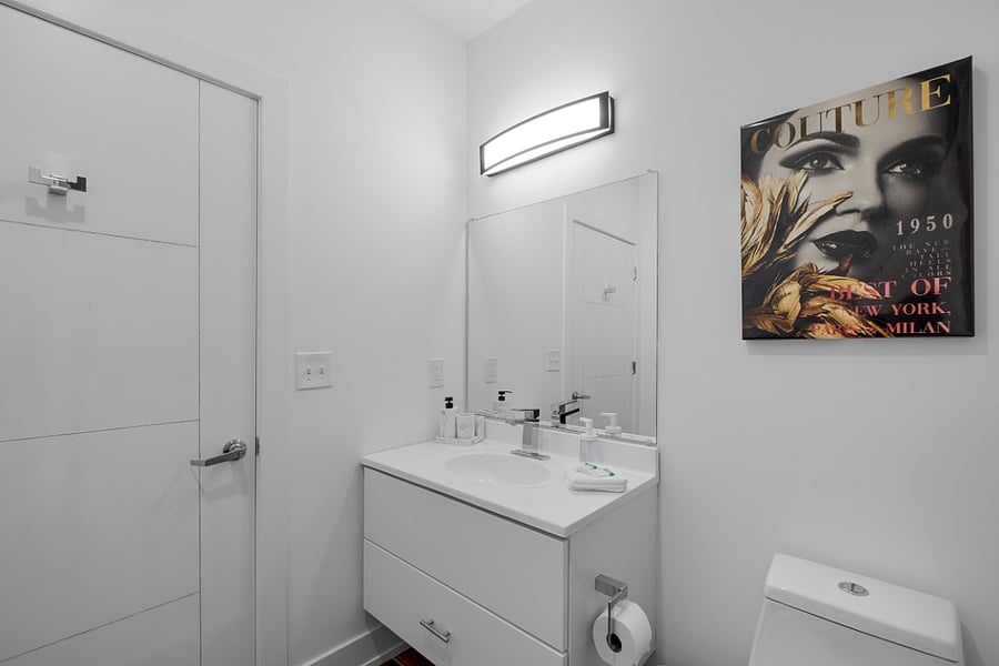 Sleek, modern bathroom with a minimalist aesthetic.
