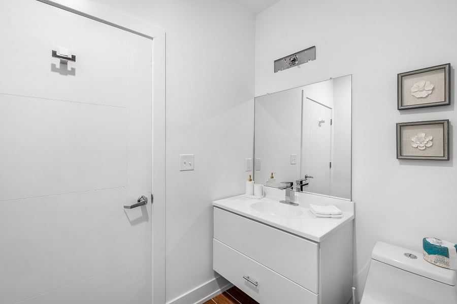 Sleek, modern bathroom with a minimalist aesthetic.