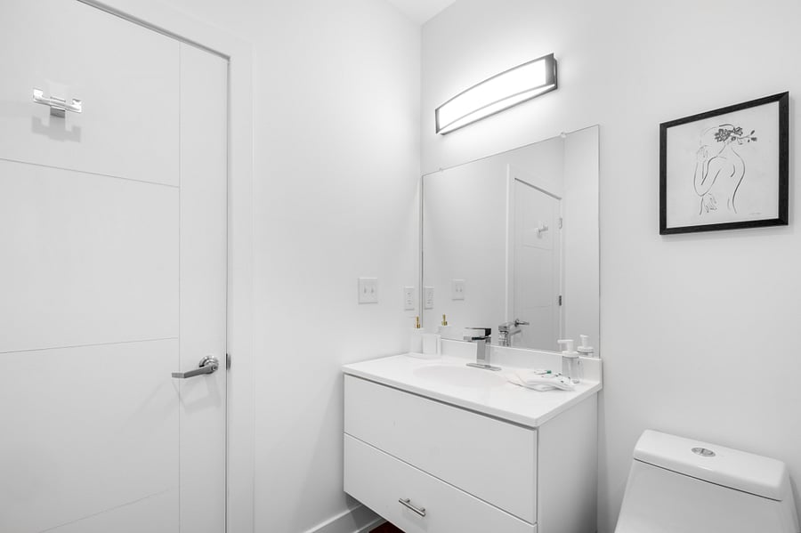 Sleek, modern bathroom with a minimalist aesthetic.