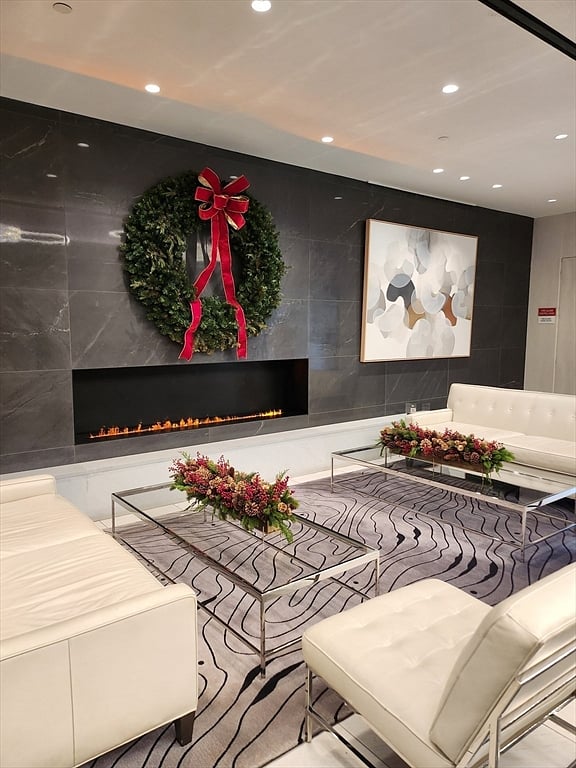 Elegant lobby with 24-hour concierge and package service.
