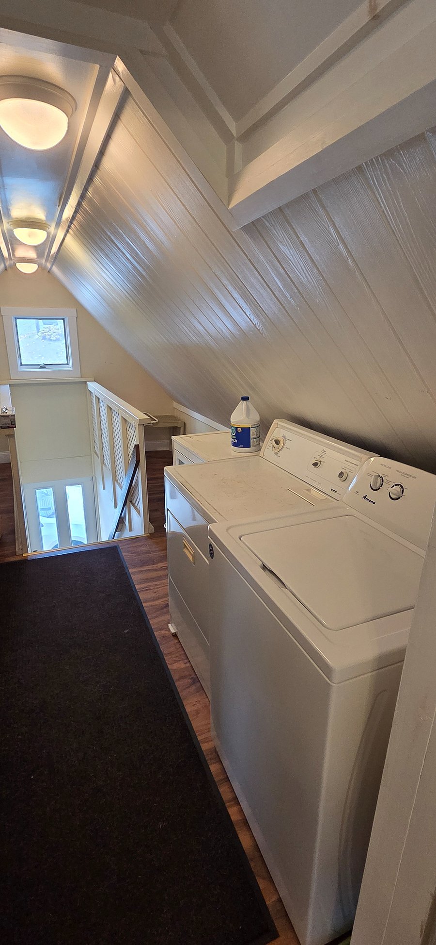 Entry with washer/dryer, many coat hooks and storage. Exterior door right next to your parking spot.
