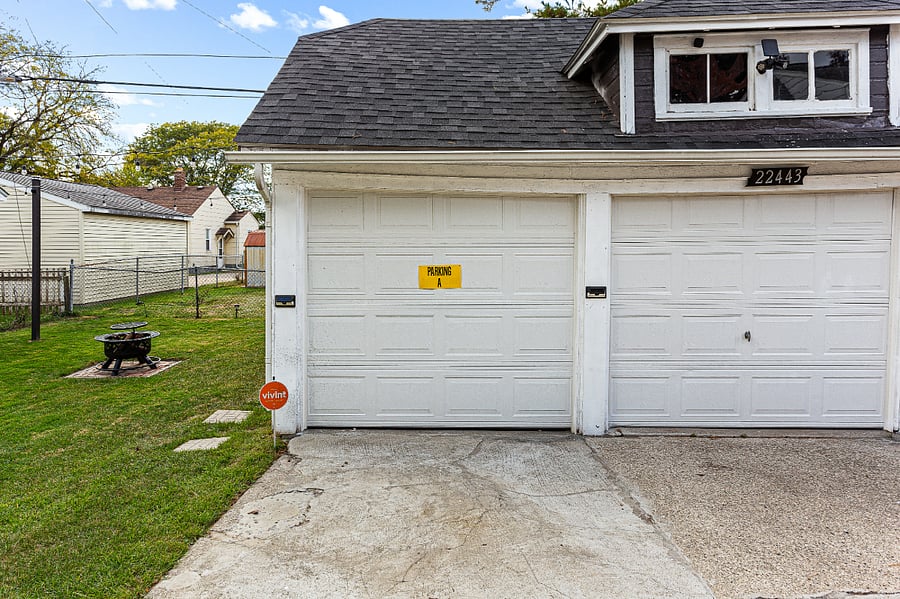 Shared space.
Designated off street parking spot for Apt. A & B.  Each flat has one off street parking space.  Security cameras & motion light sensors.