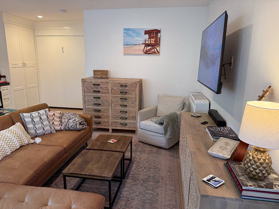 living space and Murphy bed tucked up into wall