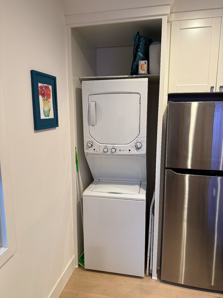 Apt size stacked washer dryer works excellent and so nice to have in the cottage