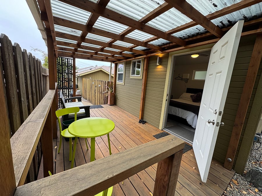 Covered redwood deck expands your indoor-outdoor space
