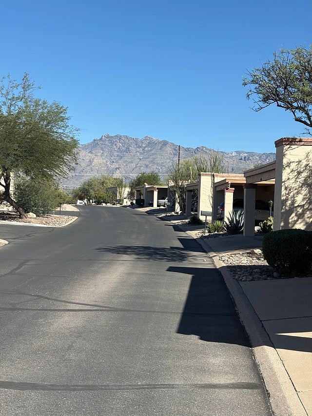 Street view out of neighborhood and mountain view.