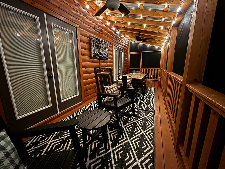 Evening patio retreat- relax in the rockers beneath soft string lights.
