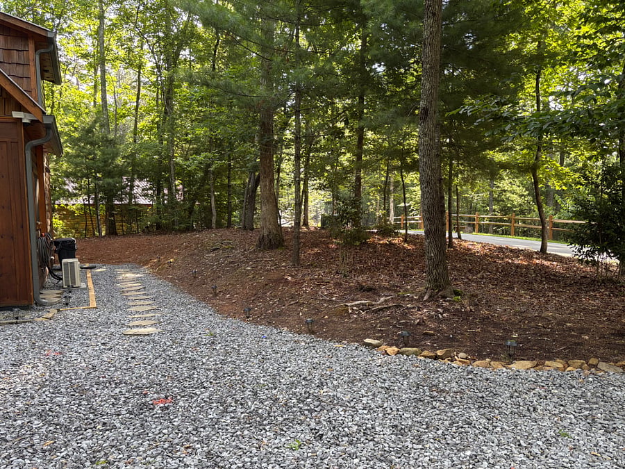 Side of cabin facing Whispering Hills Road