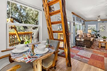 Cedar wood stairs lead to the loft
bedroom 