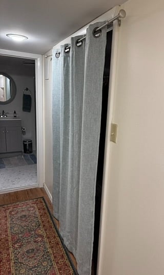 This is the closet, with a curtain rather than a door.